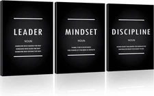 Motivational Mindset Canvas Wall Art, Inspiration Leader Discipline Quotes Re...