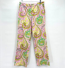 Vintage 90s Paisley Floral Funky Cottagecore Coquette Straight Leg Pink Pants 6