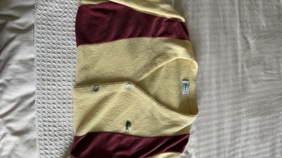 IZOD Lacoste Men s M Yellow/Burgundy Striped V-Neck Knit Logo Sweater