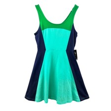 New Women Express Multi-Color Green Navy Blue Sleeveless Casual Tea Dress M