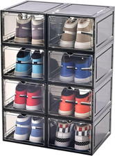Clear XL Shoe Storage Boxes - 8 Pack Stackable Organizers for US Size 15
