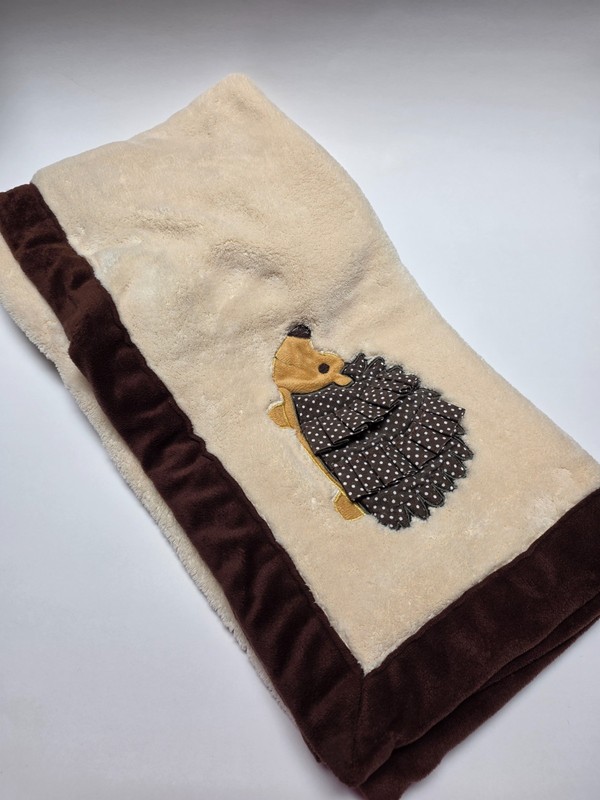 Lambs Ivy Cream Tan Hedgehog Baby Blanket Brown Edge Trim Porcupine apprx38x30