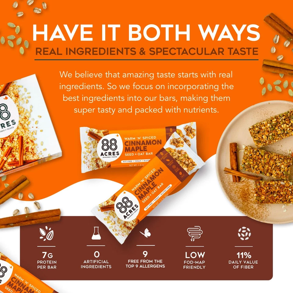 Barras de semillas de avena con canela sin gluten sin nueces bocadillo saludable paquete de 1 Foto 3 de 4