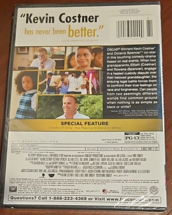 Black Or White 2014 DVD 2015 Kevin Costner Octavia Spencer