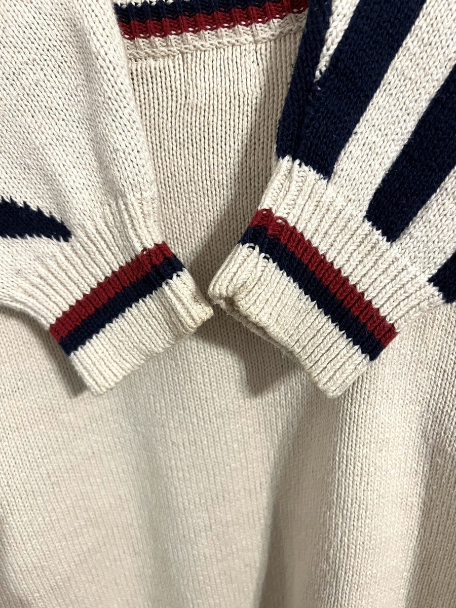 Vtg Mens Structure Off White Knit Sweater Red Blue Stars