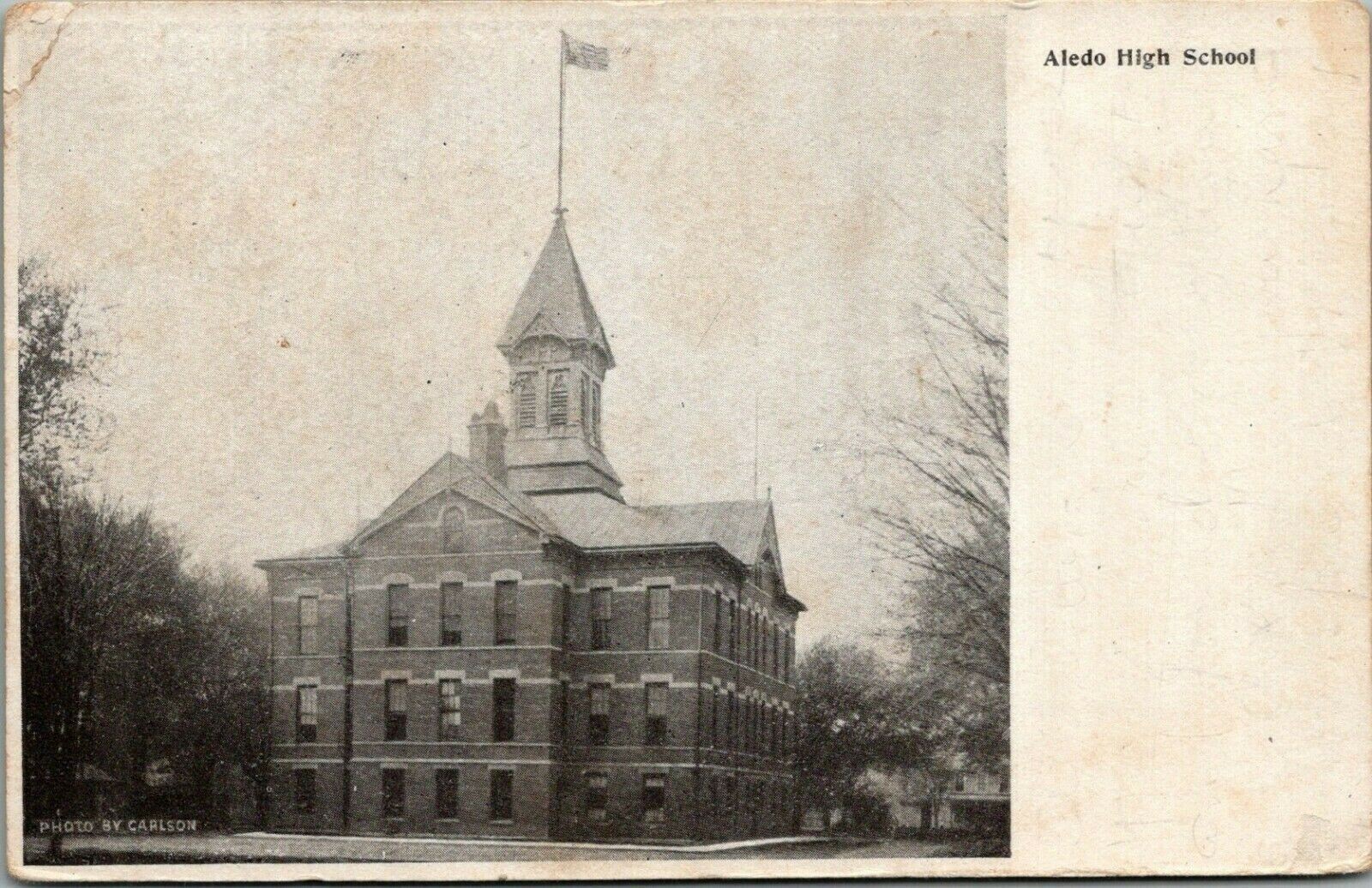 Aledo IllinoisHigh SchoolFlag Flies Atop CupolaCarlson Photo1908 B&W PC eBay