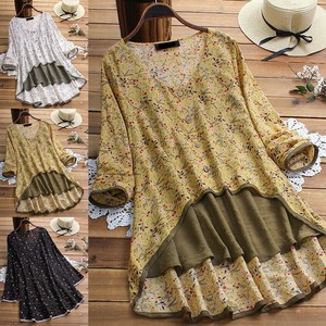 Womens-Summer-Gypsy-Baggy-Tunic-Tops-Long-Sleeve-Floral-Shirt-Blouse-Plus-Size