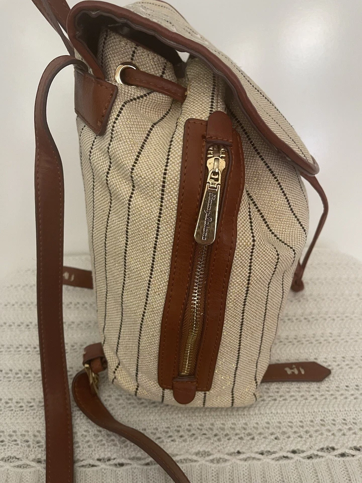 Tommy Bahama Womens Waikiki Backpack Embroidered Linen Leather Purse - Image 3 of 4