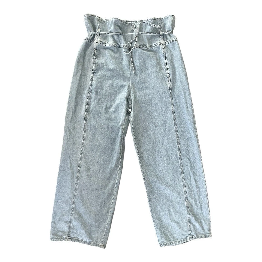 Zara Hi Rise Pull On Borsa di Carta Gamba Larga Jeans Donna Taglia 12 Denim Lavaggio Leggero