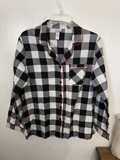 Wondershop Black White Buffalo Plaid Pajama Top Button Front Sleep Shirt M