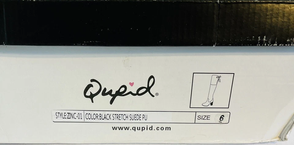 Botas hasta la rodilla de gamuza sintética Qupid, negras, talla 6, tacones altos, NUEVAS Foto 4 de 4