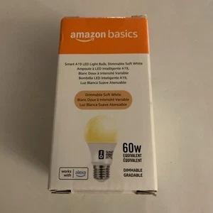 Amazon Basics Smart A19 LED Light Bulb, Dimmable Soft White, 2.4 GHz Wi-Fi, 60W