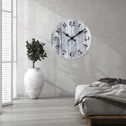 16 inch large gray wood grain farmhouse clock,silent wall clock battery operated - Picture 4 of 10