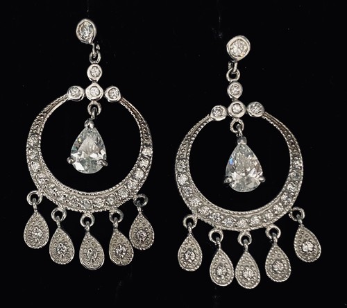 Vintage Sterling Silver Cubic Zirconia Chandelier Dangle Drop Earrings - Afbeelding 1 van 4