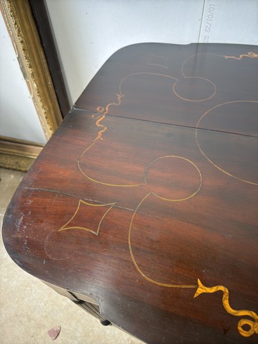 1820 antique mahogany game card table reeded federal Sheraton ribbon inlay - Picture 12 of 24