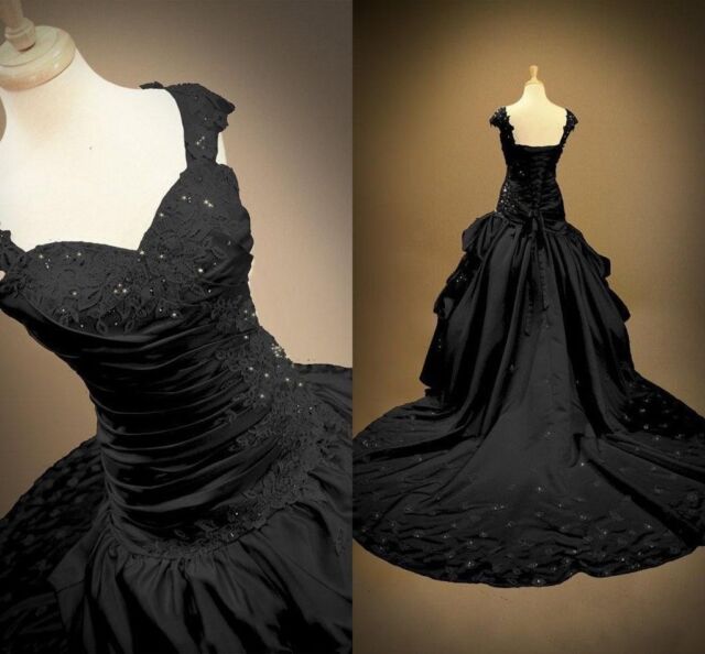 Black Wedding Dresses Ball Gown Lace 