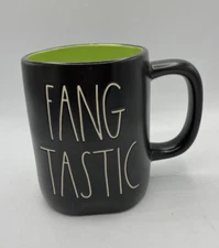 New Rae Dunn Halloween "FANG TASTIC" BLACK & GREEN LARGE LETTER Coffee Mug
