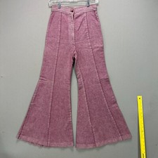Vintage 70s Denim Big Bell bottoms Jeans Womens 25" Waist Dyed Cotton Maroon