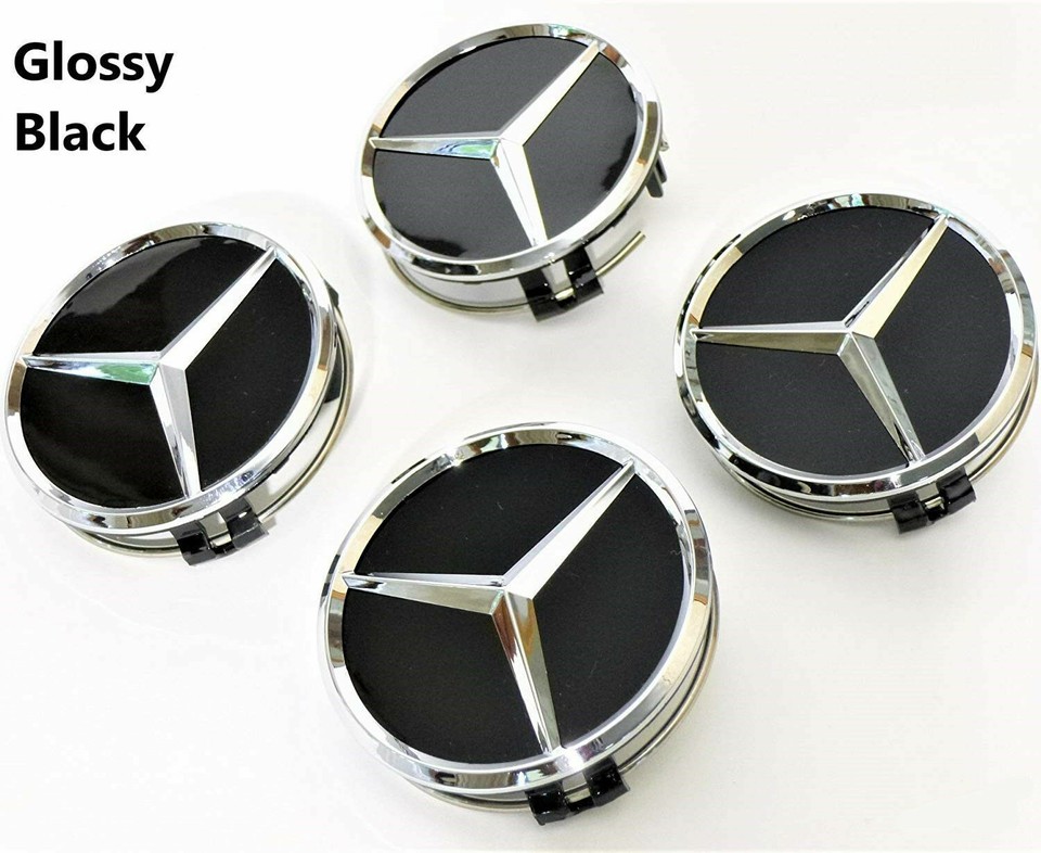 Set of 4 Mercedes Benz Wheel Center Caps Black Silver Blue 75MM AMG ...