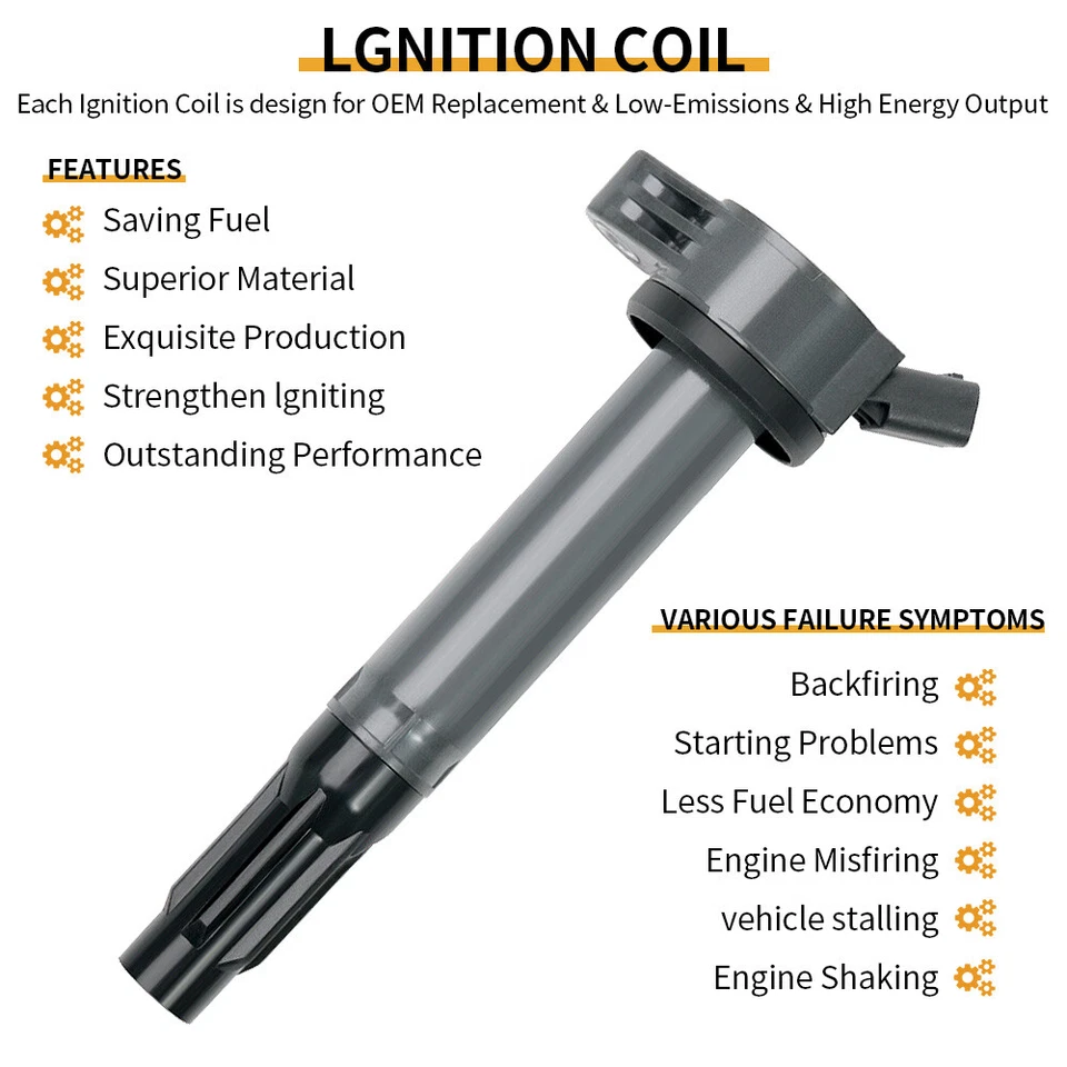 UF487 6 Ignition Coils + 6 Spark Plugs for 3.5L Camry Lexus ES350 Toyota Avalon - Image 3 of 4