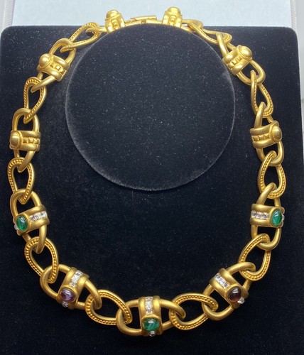 RARE Vintage GIVENCHY Mogul Satin Gold Tone GRIPOIX Jeweled Collar Necklace 18" - Picture 8 of 8