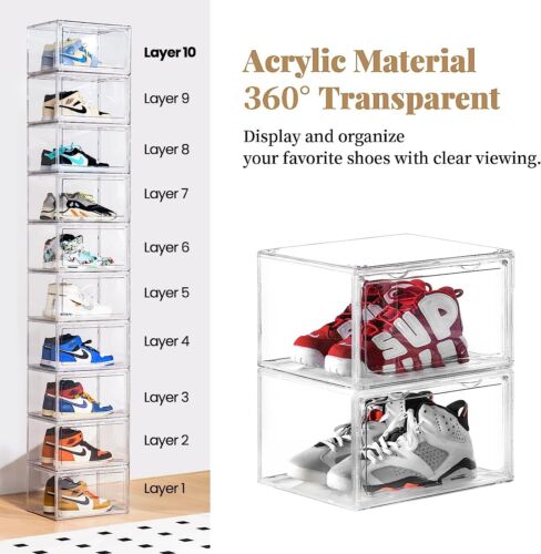 1-20x Shoe Box Storage Case Clear Boxes Foldable Stackable Transparent Organizer - Picture 3 of 15