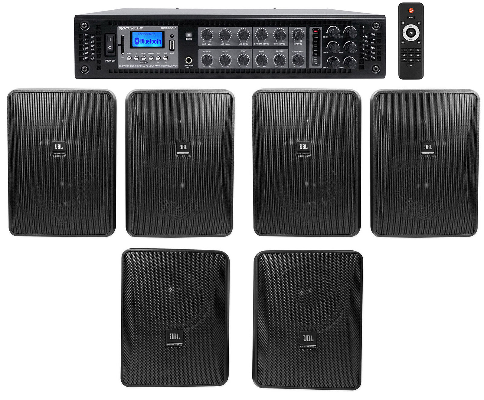 JBL Restaurant/Bar/Cafe Kit 6-Zone Amp+4) Control 28-1+2) Control 25-1  Speakers