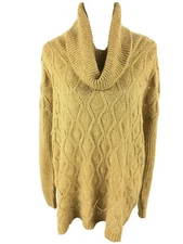 Elsamanda Italy Womens Cowlneck Open Knit Sweater M Mohair Blend Mustard Yellow