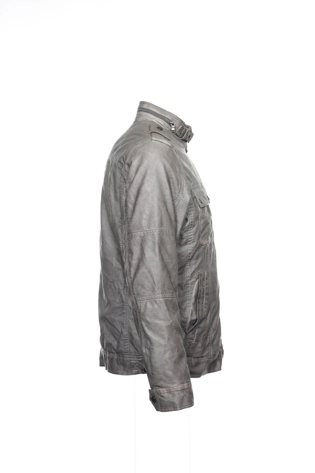 Perry Ellis Mens Metallic Faux Leather Bomber Jacket (Medium, Castlerock) $170 - Image 4 of 4