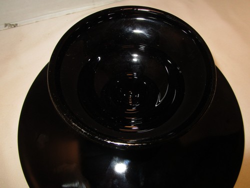 Midcentury Modern Black glass Cake stand Footed 11.75” wide Hard to find Vintage - Picture 7 of 10