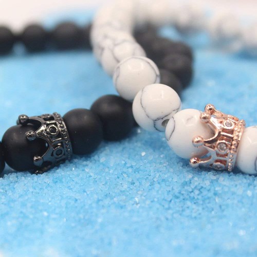 König Königin Krone Distanz Paar Armbänder seine Freundschaft 8 mm Perlen Liebhaber - Bild 2 von 9
