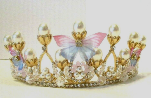 NEW Lurrose Princess Crown Wedding Headpieces Pearl Butterfly Princess Tiara - Picture 1 of 5