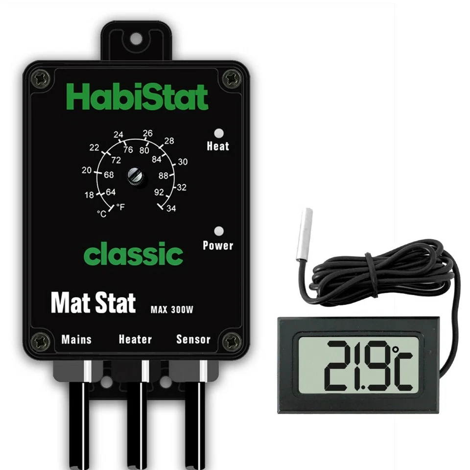 HABISTAT MAT STAT & THERMOMETER *BUNDLE* REPTILE VIVARIUM THERMOSTAT 300W BLACK