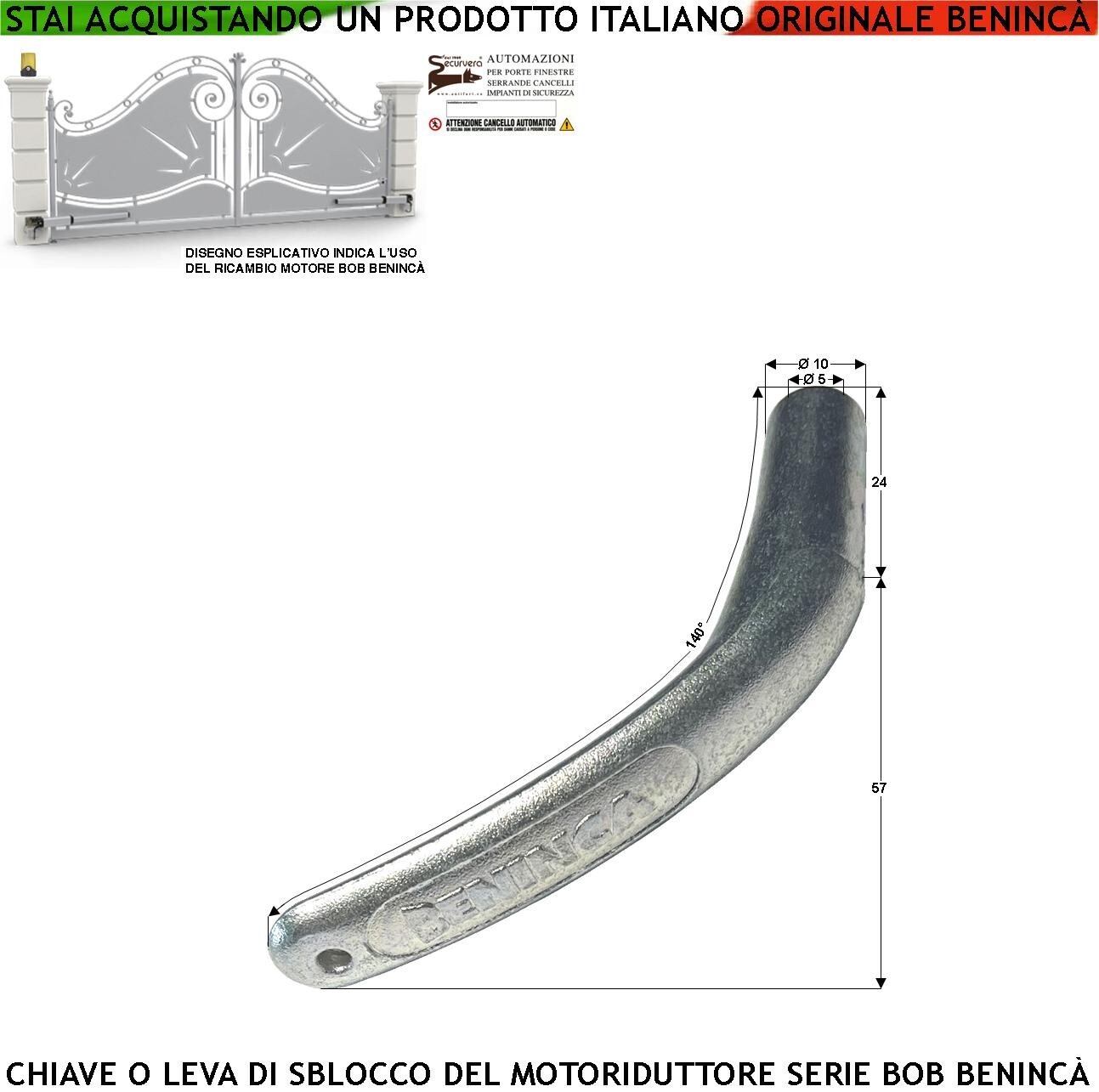 Chiave di Sblocco Leva 9686877 x Emergenza Motore BOB Benincà Cancello Elettrico