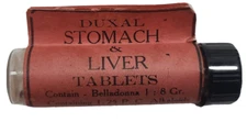 Vintage Antique Duxal Stomach and Liver Tablets Glass Vial Bottle Rice Drug Co.