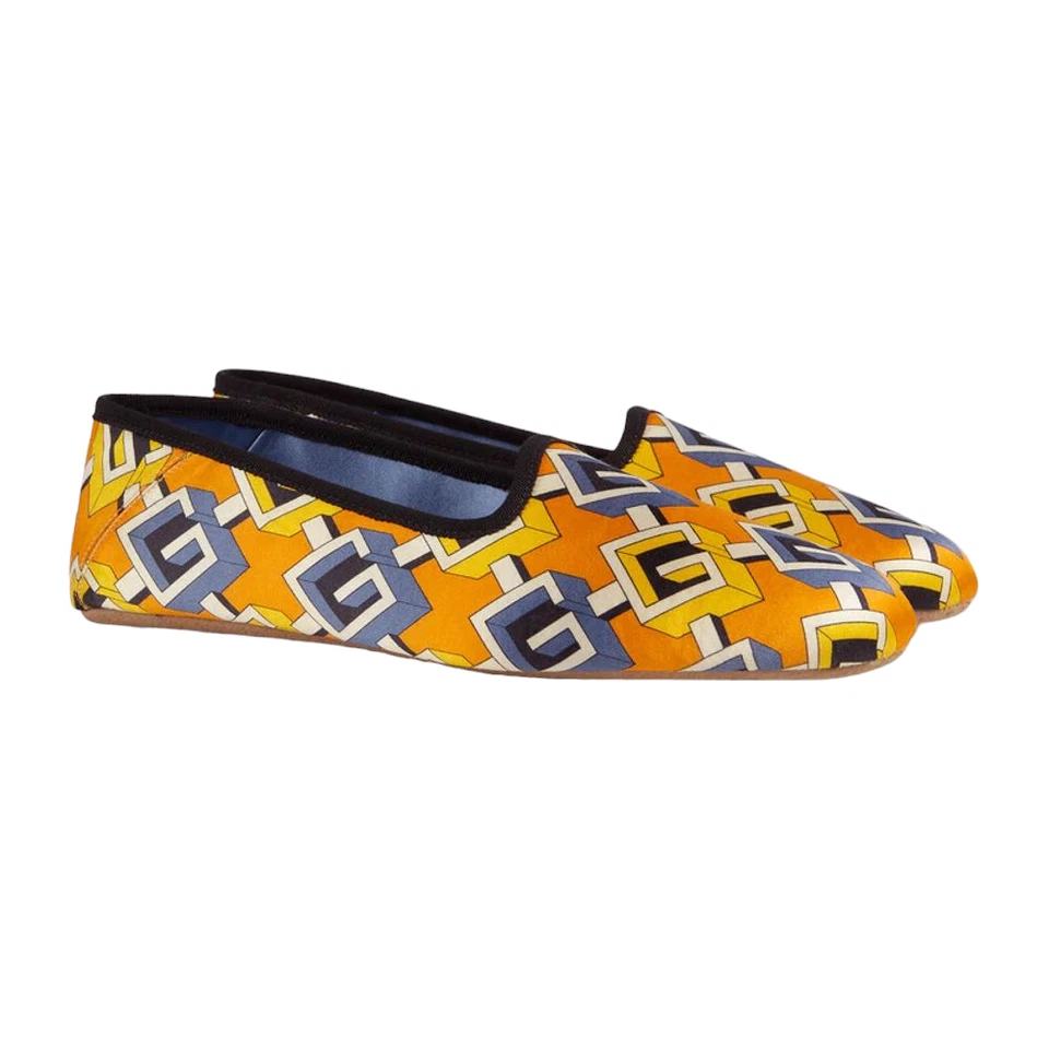 Authentic Men's Gucci Satin Voyage Geometric G Print Slipper Shoes New $570 - Image 4 of 4