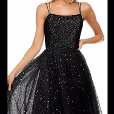 SHERRI HILL Black Beaded Sequin Tulle Maxi Dress Gown Size 10 52913 $698 Formal