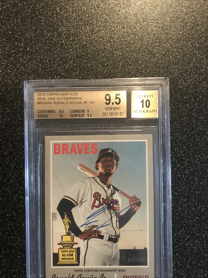 RONALD ACUNA JR 2019 Topps Heritage REAL ONE AUTO CARD#ROARA BGS 9.5, AUTO 10 - Image 2 of 4