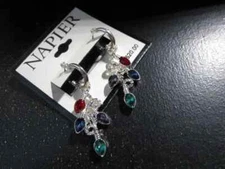 New Napier Silver Tone Holiday Christmas Lights Bulbs Dangle Fashion Earrings