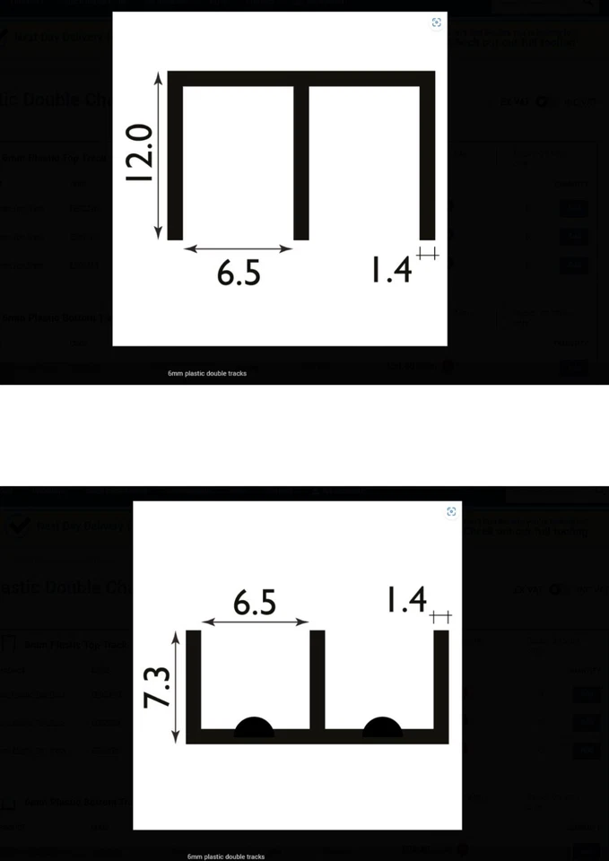 PLASTIC PROFILE SUPPLIES vivarium glass runner top and bottom 6mm & 4mm Black & White 1000mm Long