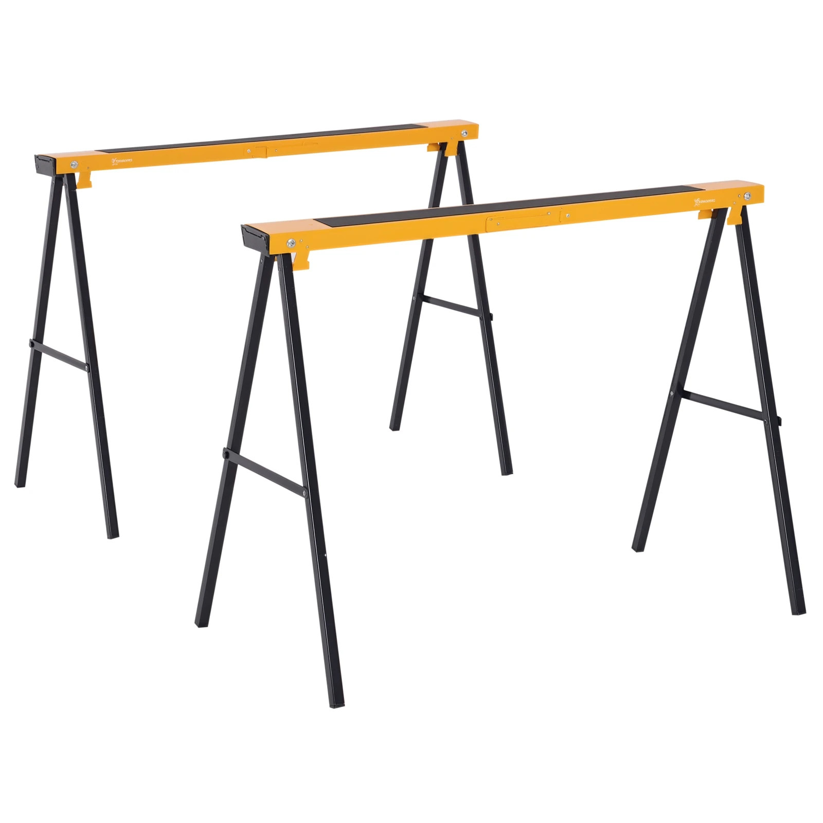 Lot de 2 tréteaux pliables en métal noir et jaune 100x50x76cm de 250kg