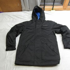 Eddie Bauer Down Jacket Kids Large 12 Black Weather Edge Hooded Insulated Parka