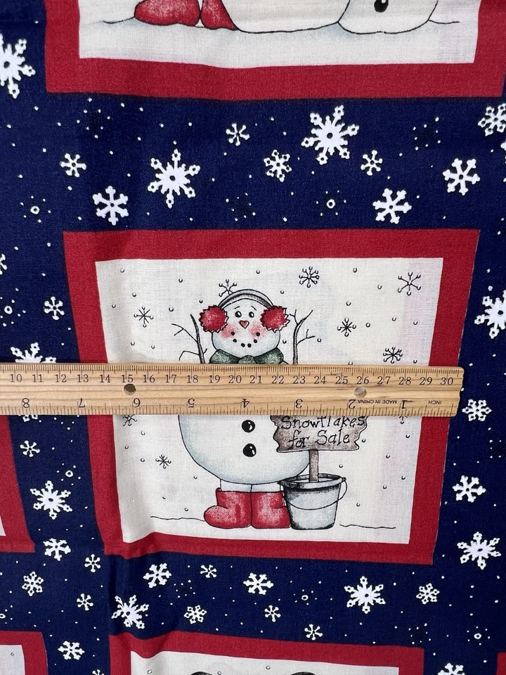 Muñeco de Nieve Navidad Invierno Algodón Rojo Azul Tela 1 yarda 44" Ancho Panel Marcus Bro Foto 2 de 4
