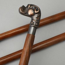 Vintage Bulldog Handle Walking Stick Wood Cane Gift