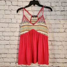 Doe & Rae NWT Crosstitch Needlepoint Swing Tank Top S Pink Racer Back Summer