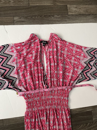 5th & Love Women Pink Boho Maxi Dress Dolman Sleeve Size L V Neck smock waist - Picture 10 of 12