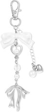 Silver Heart Bow Keychain - Elegant Vintage Style Bag Charms Purse Accessories f