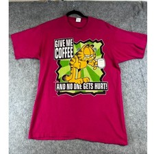 VTG 70s Garfield Give Me Coffee And No One Gets Hurt Tshirt Men Large Pink Retro