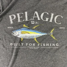 Pelagic Shirt Mens Medium Grey Yellowfin Tuna Fishing Graphic Tee Short Sleeve