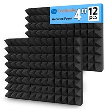 TroyStudio Thick Acoustic Foam Panels, 12 X 12 4'' Thickness, 12 Pcs, Pyramid